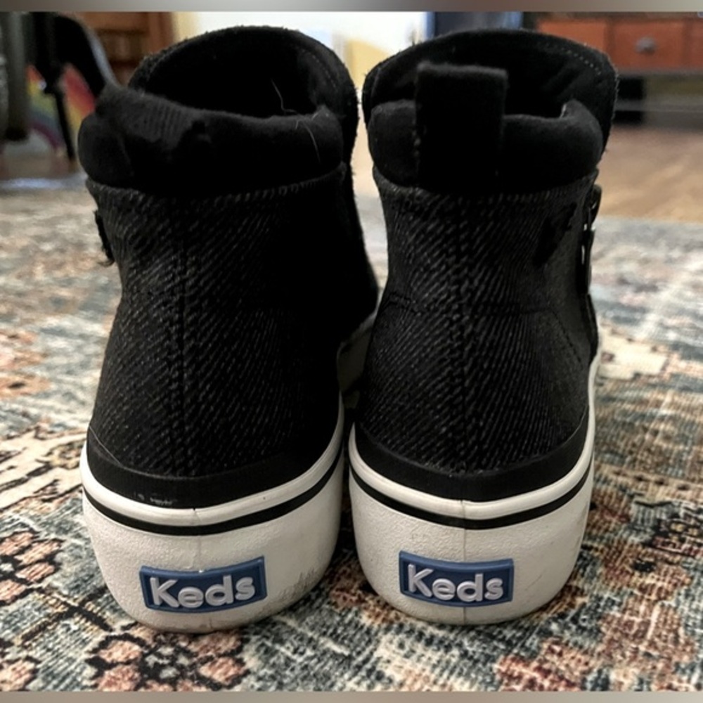 Keds Black Zip High-Top Sneakers in Black Denim and Suede in Size 7 Platform - Picture 4 of 10